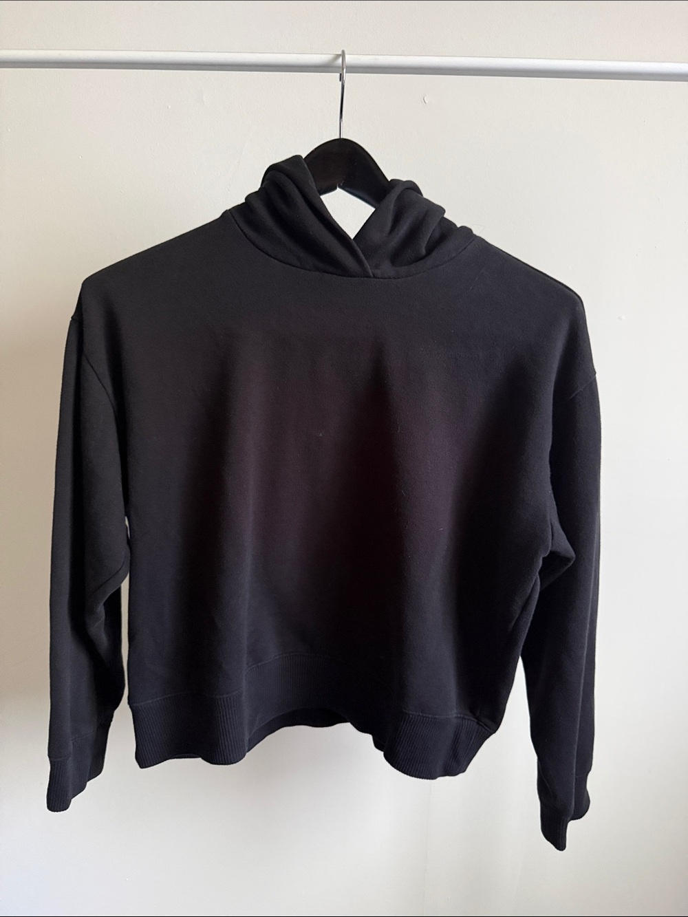a new day Black Pullover Hoodie - Cropped Relaxed Fit
